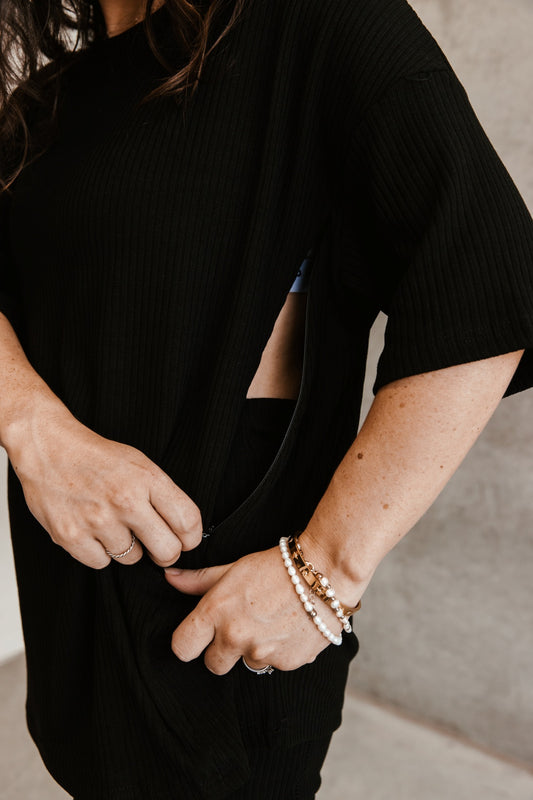Blacked Out Ribbed Breastfeeding Set