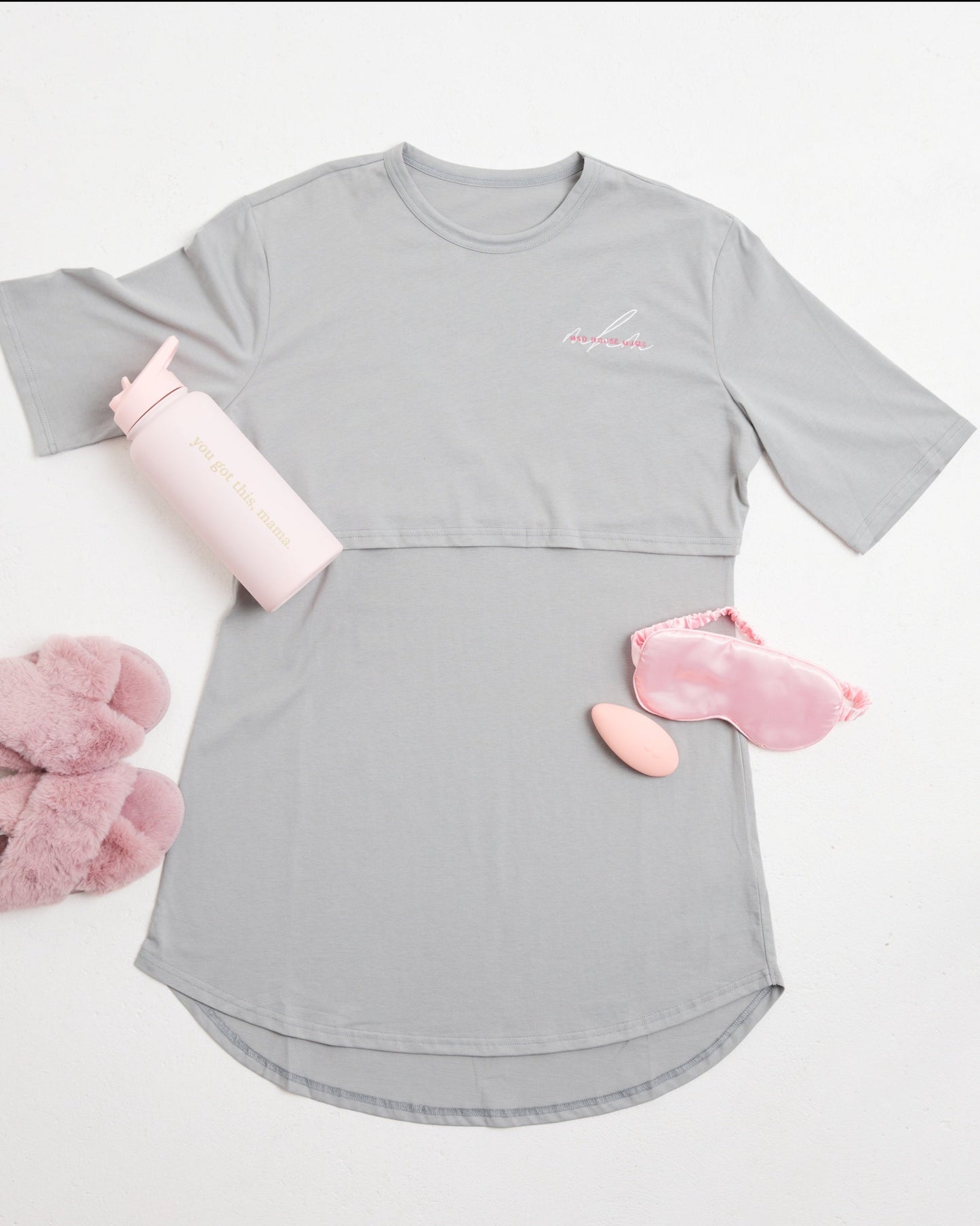 Lazy Sundays Pyjama & T-Shirt Dress | Breastfeeding Night Dress | Light Grey