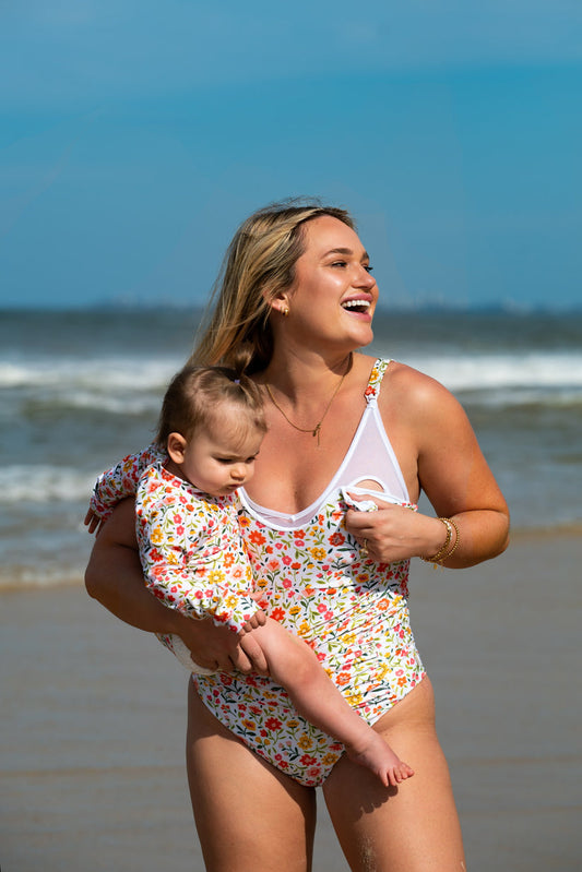 Milky Dayz Mila One-Piece Breastfeeding Swimsuit | Full Brief Floral Design | UPF 50+ Protection