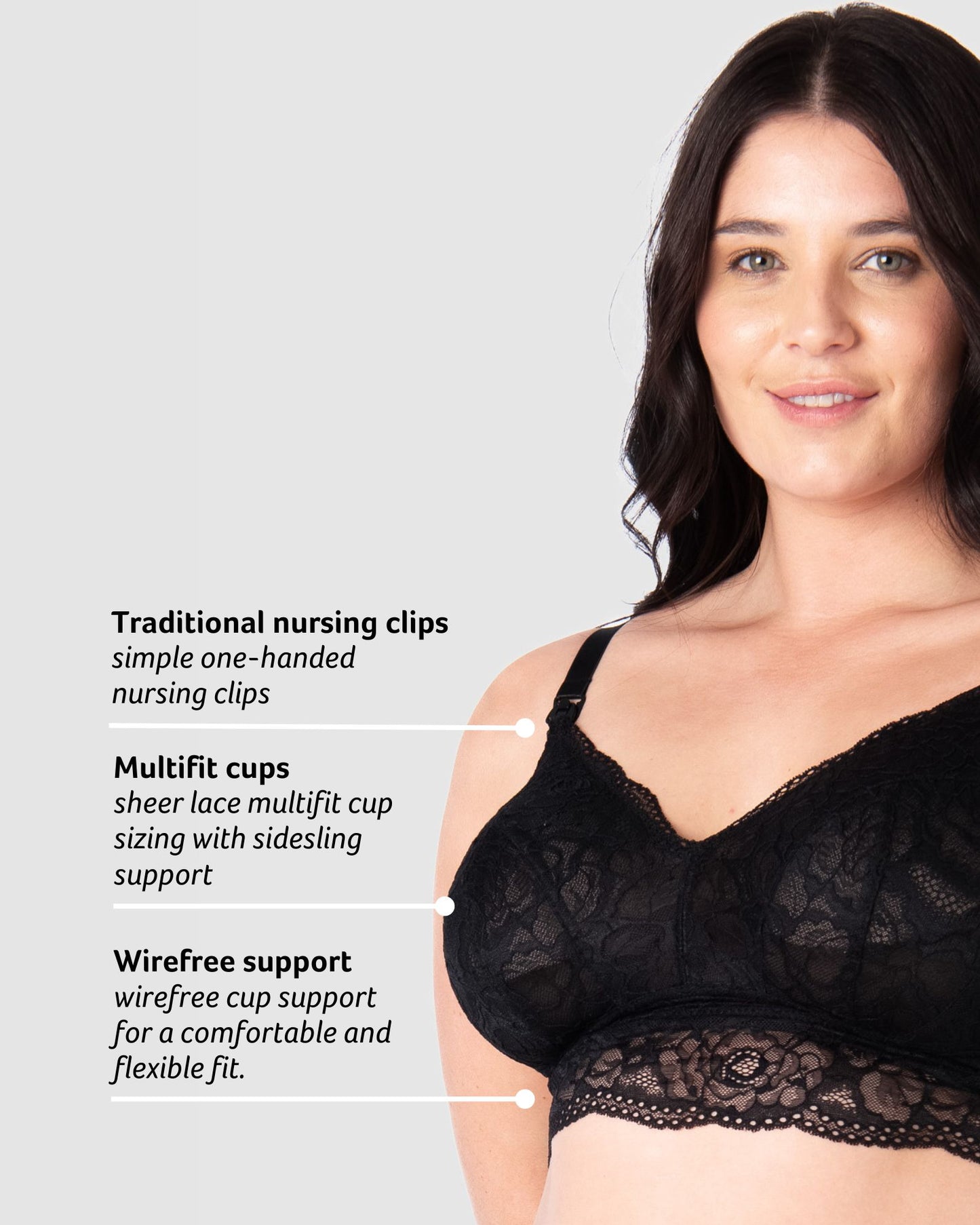 Soft Lace Nursing Bralette | Multifit Comfort & Support for Cup Sizes Up to G | Full Coverage