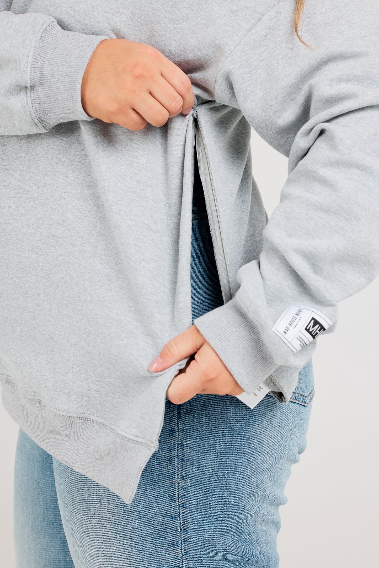 Pyper Breastfeeding Sweater | Grey | Hidden Zip Tech & Oversized Fit