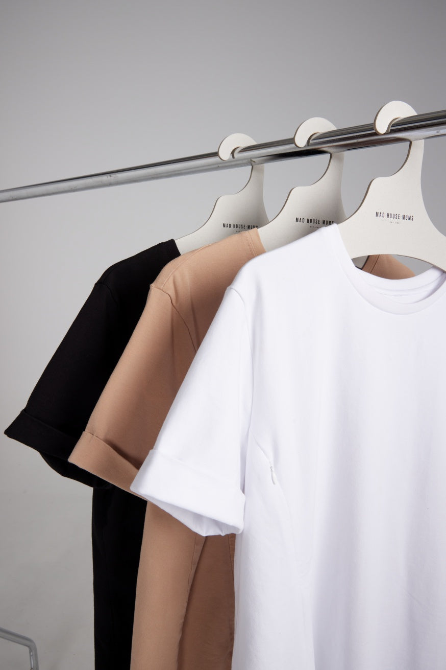 Black Elegance Nursing Tee | Hidden Zipper Breastfeeding T-Shirt | Stylish & Versatile Nursing Top