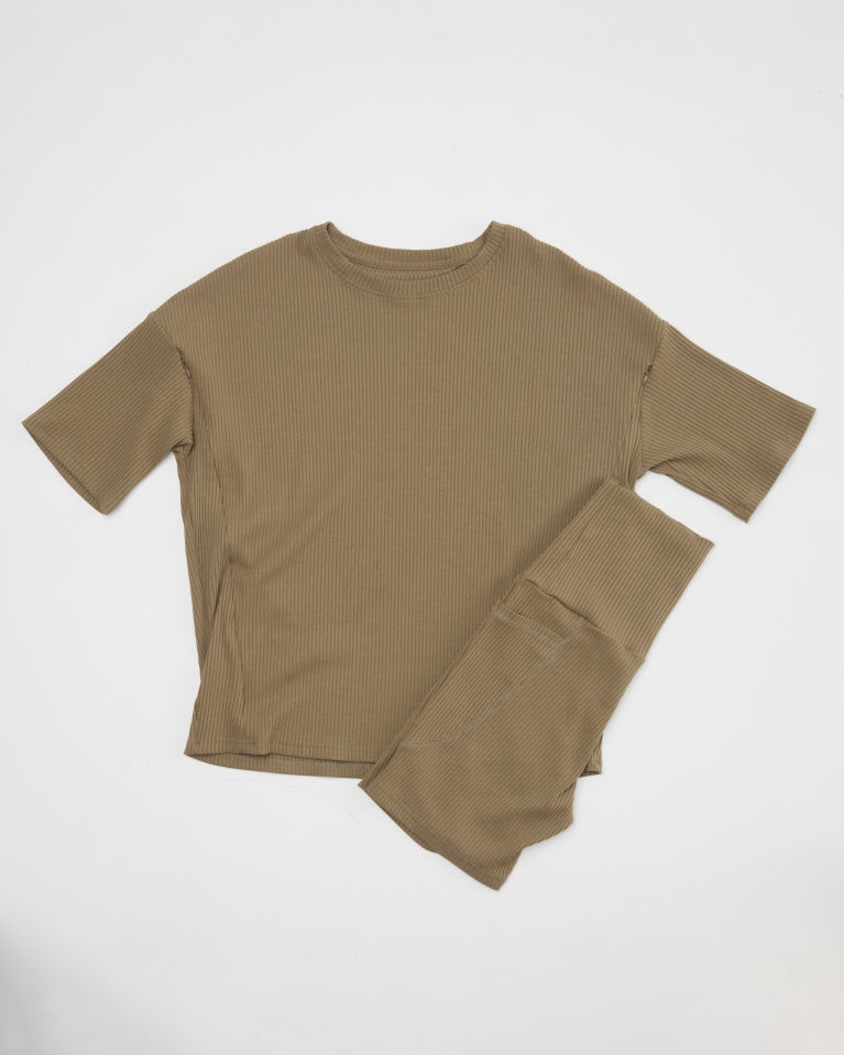 Army Greens Drop Shoulder Ribbed Set Breastfeeding Set Mad House Mums