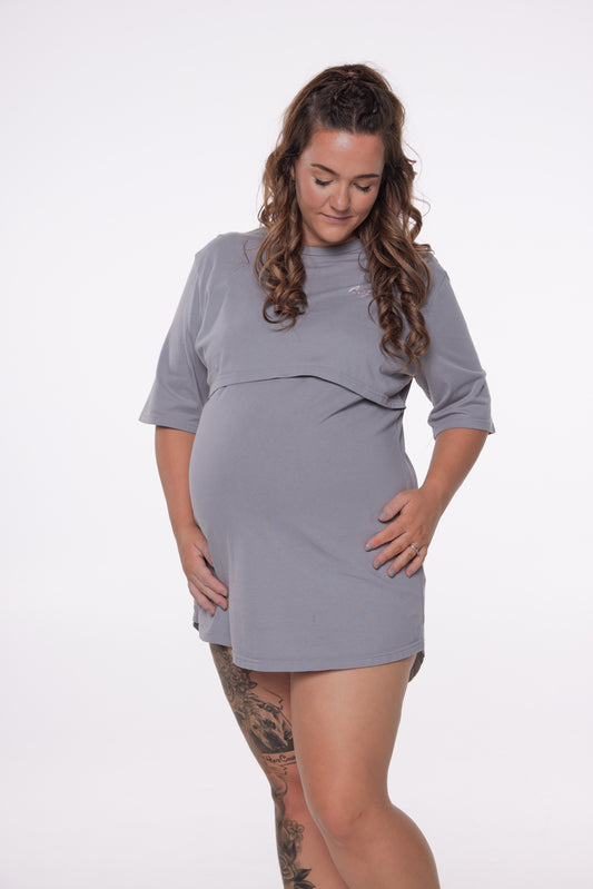 Lazy Sundays Pyjama & T-Shirt Dress | Breastfeeding Night Dress | Light Grey